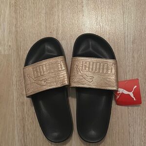 Puma Black Slides with Rose Gold Textured Strap